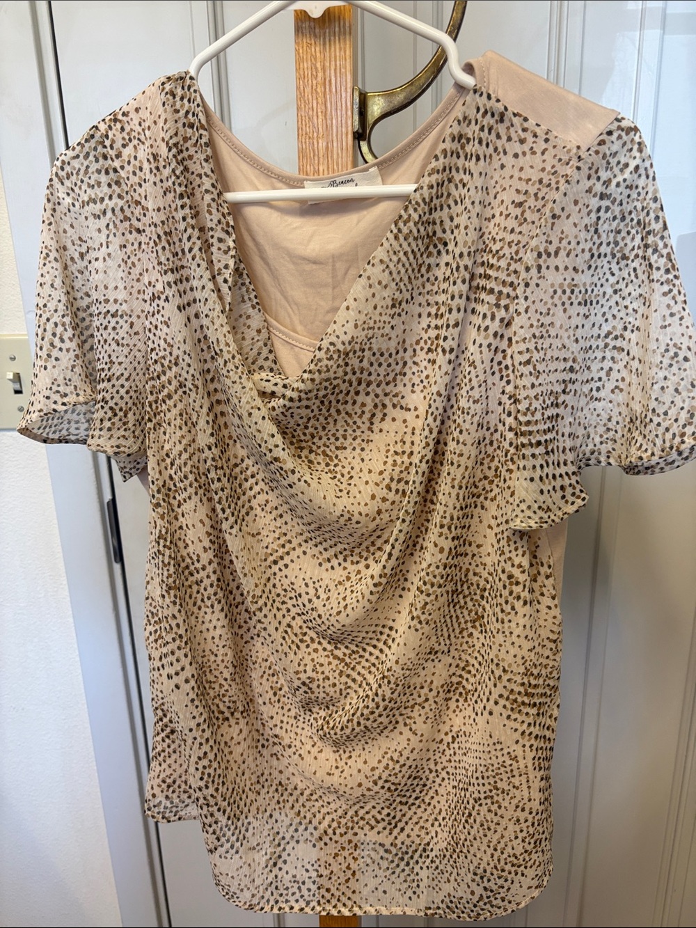 Beacon Beige Printed Draped Neck Blouse